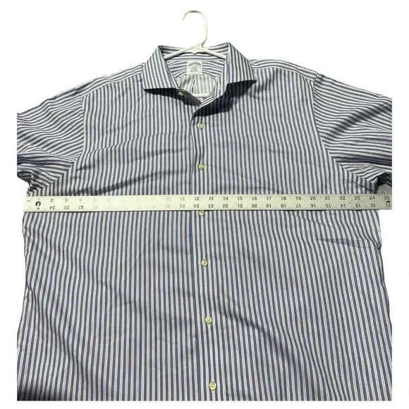 Brooks Brothers Dress Shirt Mens 17-6/7 Blue Pink White Stripe Regent Button Up - Picture 10 of 10